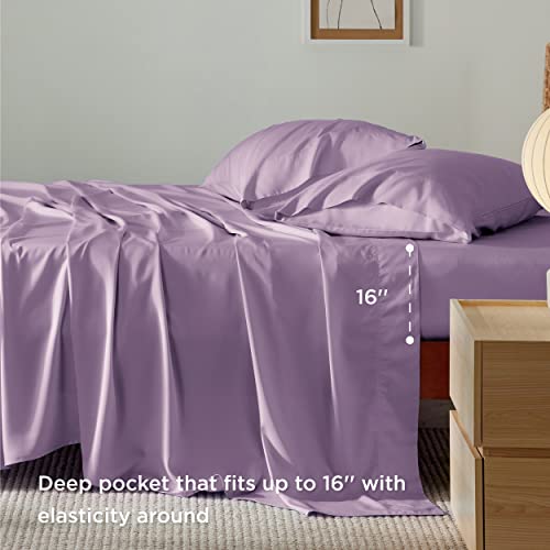 Image of Bedsure California King Sheet Sets, Cooling Sheets for Hot Sleepers, Rayon Derived from Bamboo, PureWoven, Breathable & Soft, Deep Pocket Up to 16 Inches, Hotel Luxury Silky Bedding, Lilac