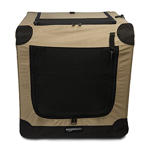 Amazon Basics 2-Door Collapsible Soft-Sided Folding Soft Dog Travel Crate Kennel, Small (18 X 18 X 26 Inches), Tan #TOP3