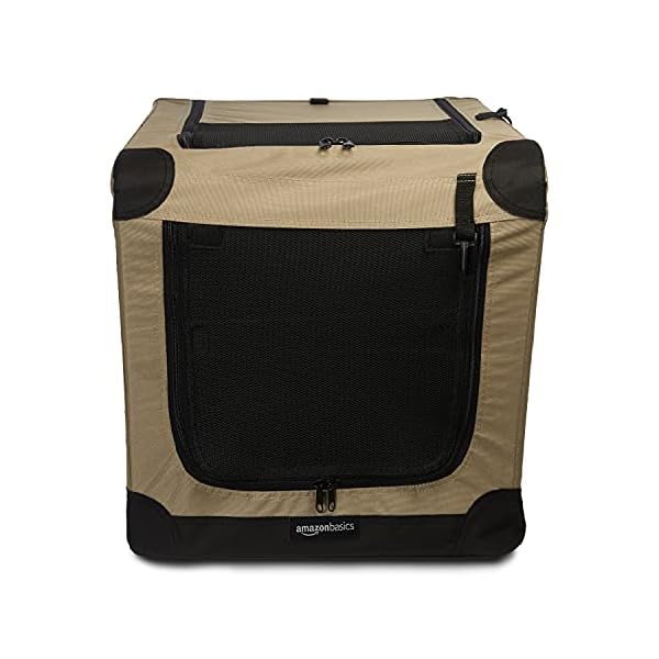 Amazon-Basics-2-Door-Collapsible-Soft-Sided-Folding-Soft-Dog-Travel-Crate-Kennel-Small-18-x-18-x-26-Inches-Tan