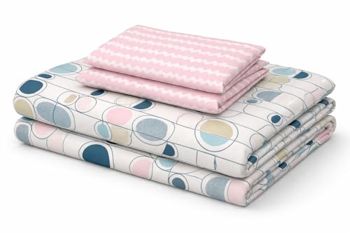 Image of Blue Strip 300 TC Cotton Feel Glace Cotton Elastic Fitted Printed Queen Size Double Bed Bedsheet with 2 Pillow Covers Fits Upto 8 inches,Size- 60x78x8 Inches