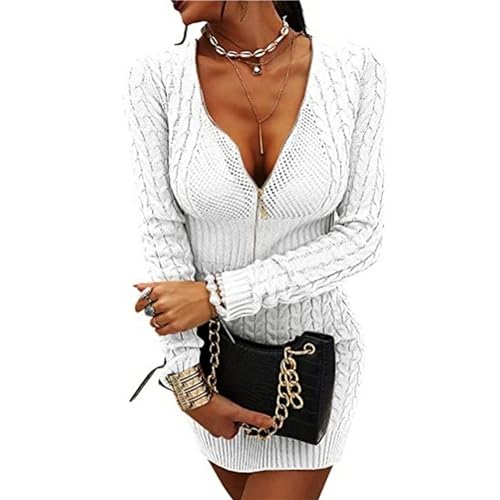 Robe pull côtelée élégante avec col zippé en maille premium - 2