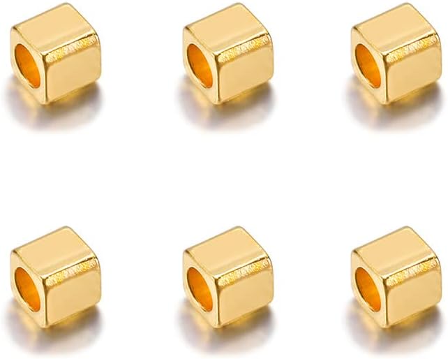 100 Pieces 2mm Cube Spacer Beads for Jewelry Making Brass Spacer Beads Loose Spacer Beads Square Spacer Beads for DIY Craft Bracelet Necklace Jewelry Making, 0.5mm Hole, Gold - Image 2
