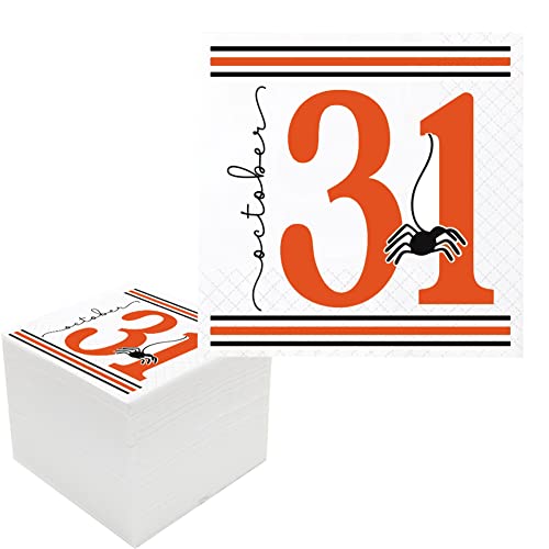 Geloar Lustige Halloween-Cocktail-Servietten, 100 Stück, Oktober 31 Halloween-Einweg-Papierservietten, Getränkeparty-Servietten in Großpackung für Halloween, 2-lagig, 12.7x12.7 cm (Oktober 31 cm Cover