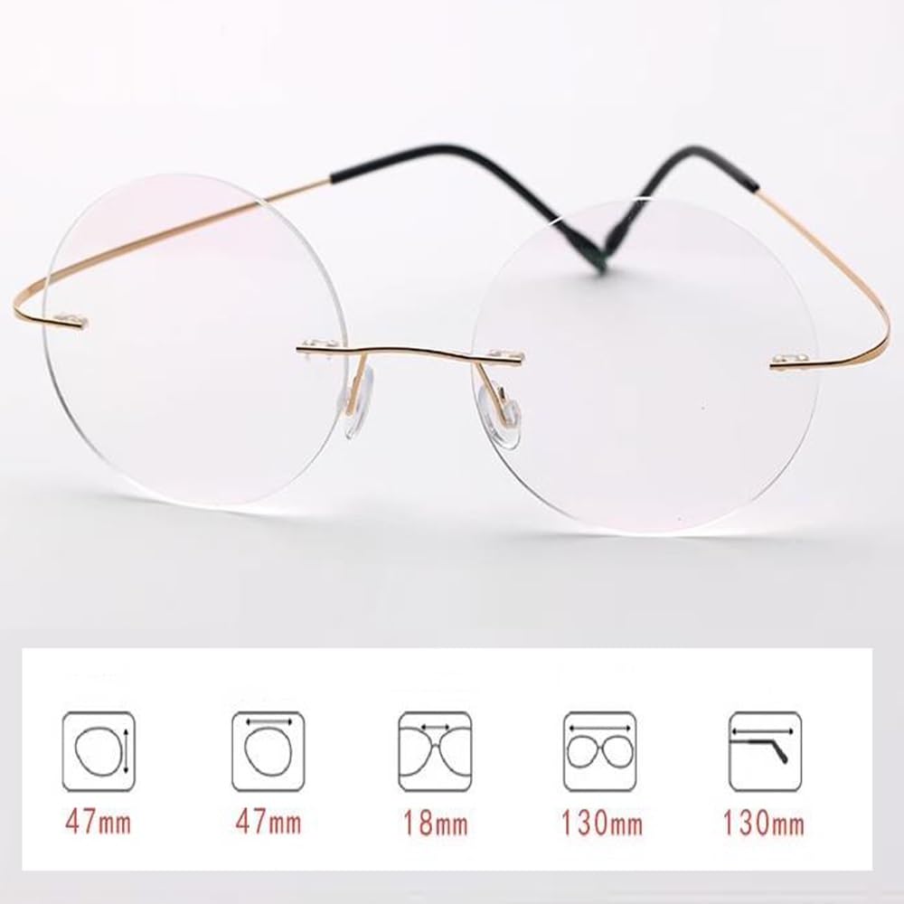 DOUKI Runder Rahmenlose Lesebrillen Für Herren Damen Photochrome Sonnenbrille Progressive Multifokus Brille Ultraleichte Metall +2.0 (Color : Black, Size : +2.5)