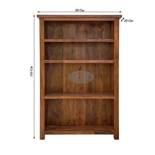 Image of ANGEL FURNITURE Solid Sheesham Wood Antonio Large Bookshelf Large, Honey Finish, Semi-Gloss, 90x30x135CM
