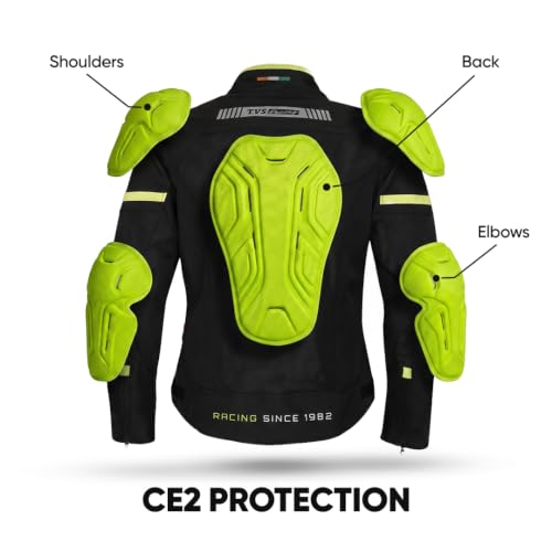 Image of TVS Racing Tech-Core Road Jacket for Men | CE2 armour <5kN at Shoulders Elbows and Back | 600D Chassis | 310gsm Vent Mesh | High-Vis Reflective Tech| YKK zippers
