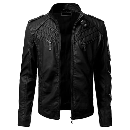 Manteau de moto léger avec fermeture éclair totale en similicuir noir