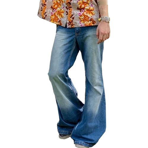 Mens Vintage Bell Bottom Jeans Relaxed Retro Jean Pants for Men 60s 70s Disco Denim Pants
