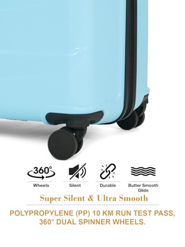 Image of Teakwood Small-Medium-Large Size 8 Wheels Trolley Bag, Hard Cabin with Zipper Closure, Adjustable Push Button & TSA Lock System 360 Degree (Set of 3, Sky Blue)