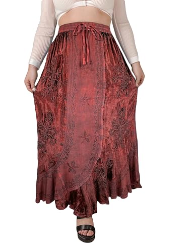 Agan Traders Women's 2025 Summer Winter Rayon Velvet Vintage Boho Embroidered High Waist Maxi Skirt - Long Skirts for Women2