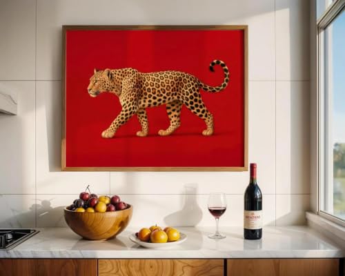 Toile léopard rouge vintage salon déco murale élégante 60x90cm