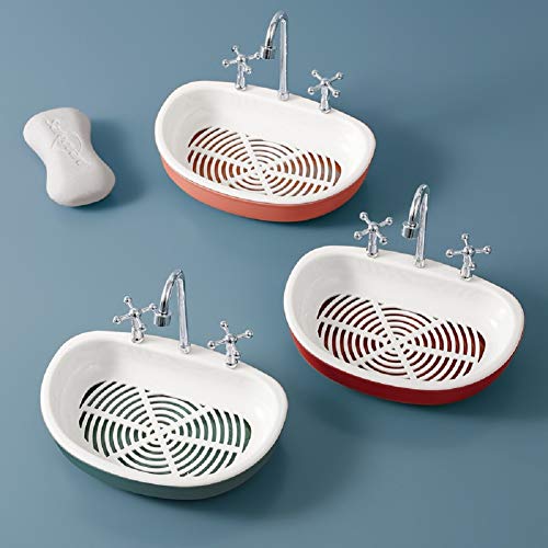 BAREPEPE Jabonera con forma de lavabo para baño, soporte de jabón para baño, soporte de jabón de pared, autoadhesivo, multicolor, paquete de 1