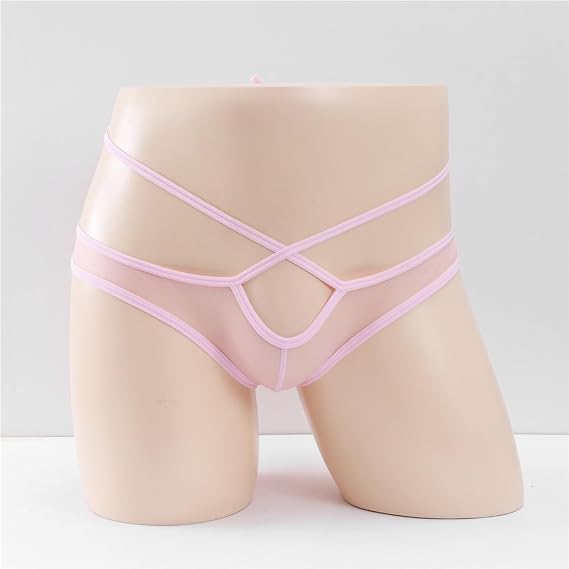 Men's Breathable Mesh Tie Strap Briefs Low Waist Transparent U Convex Bikini Briefs Underwear Panties