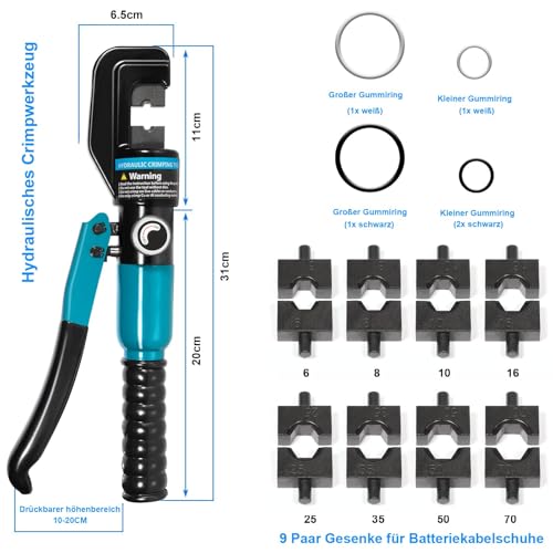 Lsoar Hydraulische Crimpzange 4-70 mm² 9 Sätzen der Crimpformen für Kupfer-Aluminium-Kabelschuhe