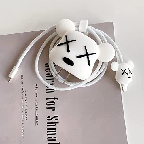 Image of Protective Charger Case for iPhone 18W 20W iPhone 16 15 14 13 12 11 Pro Max Charging Cable Charger Protective Cover Data Cable Protective Sleeve-White Bear