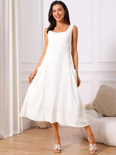Image of Seta T Women's Linen Dresses Summer Sleeveless Sundress Casual Loose Flowy Midi Tank Beach Dress