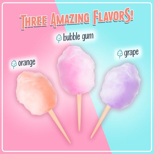 Image of Nostalgia Cotton Candy Flossing Sugar (3-Pack), Grape, Pink Bubble Gum, Orange - Three 16-oz Bottles of Cotton Candy Sugar Mix - 96 Small to Medium Cone Servings