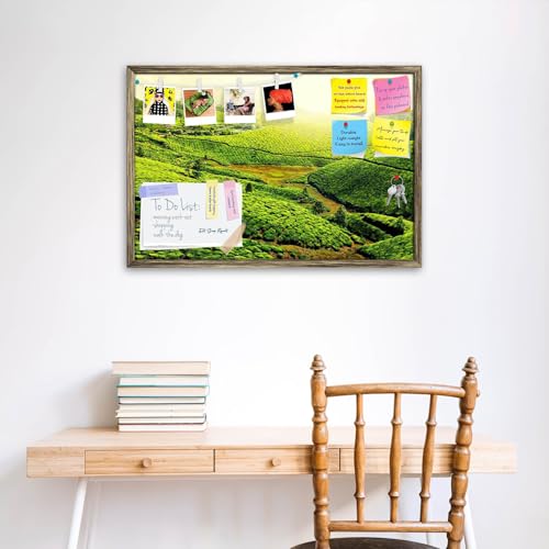 Image of ArtzFolio Tea Plantations, Munnar, Kerala | Bulletin Board Notice Pin Board | Vision Soft Board Combo with Thumb Push Pins & Sticky Notes | Antique Golden Frame | 36 x 24 inch (91 x 61 cms)