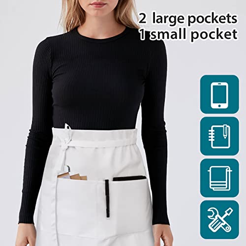 Rotanet Server Aprons Half Bistro Apron With 3 Pockets 22 Inch Waiter Waitress Long Waist Apron For Men Women Waterpoof White #TOP4