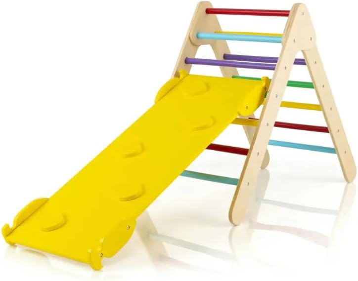 3-in-1 Wooden Climbing Triangle Set Triangle Climber with Ramp