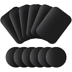 Soporte Movil Pegatina MENNYO Láminas Metálicas 12 Piezas para Soporte iman movil Coche, Reemplazo de Placa de Metal Muy Finas Adhesivo Soporte movil Coche magnético (6 Redondos y 6 rectángulos)