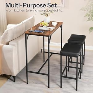 HOOBRO Bar Table Set, 39.4" Pub Table and Stool Set, High Top Bar Table with Charging Station, 3-Piece Dining Table Kitchen Breakfast Table Set, for Kitchen, Small Space, Rustic Brown BF10UBT01 HOOBRO Bar Table Set 394 Pub Table and Stool Set High Top Bar Table with Charging Station 3 Piece Dining Table Kitchen Breakfast Table Set for Kitchen Small Space Rustic Brown BF10UBT01