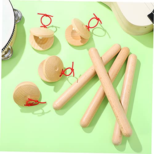 image for ifundom 4 Pairs Rhythm Sticks with Wooden Castanets Drum Percussion In