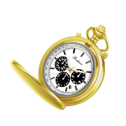 Image of BOSHIYA Multifunctional Stopwatch Calendar Silver Gold Black Pocket Watch with Bracelet
