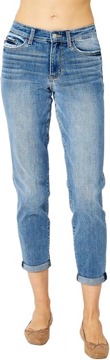 Judy Blue Mid Rise Cuffed Slim Jeans - Comfy & Stretchy Denim for Everyday Wear 82441-22