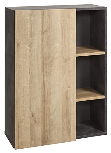 Composad | Libreria Bassa della Linea CORE con 1 Anta e 3 vani, Libreria a Scaffale, Moderna, Dimensioni (LxAxP) 80x110,70x35 cm, Colore Rovere e Grigio Tadao, Per Studio, Soggiorno, Made in Italy