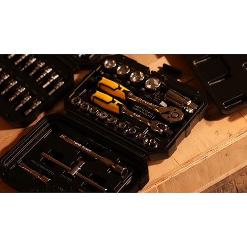 Image of STANLEY STMT79056 20-PIECE Hex Socket Set 3 /8 inch Drive With Ratchet, Comes in a Case, Chrome Vanadium Steel, Professional Tool Kit for Automotive, Plumbing, Garage & Home Repairs