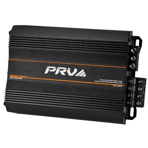 PRV Audio MDX2000.4 2 Ohm Mini 4 Channel Car Audio Amplifier 4 x 500 Watts RMS at 2 Ohm - 2000 Watt 12 Volts Bridgeable Amp for Powersports, Motorcycles, ATV, for High Power Stereo Speaker Systems