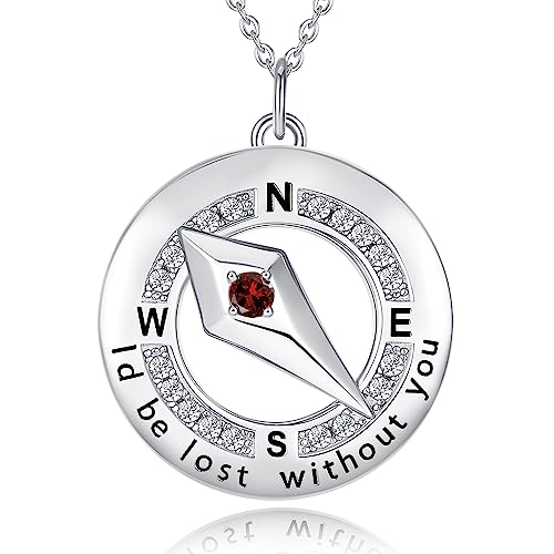 FANCIME Sterling Silver Compass Birthstone Necklaces Fine Jewelry Anniversary Birthday Gifts for Women Her Wife Girlfriend