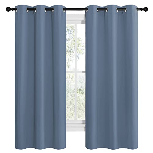 Image of NICETOWN Short Curtains for Kitchen, Thermal Insulated Solid Grommet Blackout Window Treatment Curtain Panels for Loft, Cafe (Stone Blue, 1 Pair, 42 inches Wide by 68 inches Long)