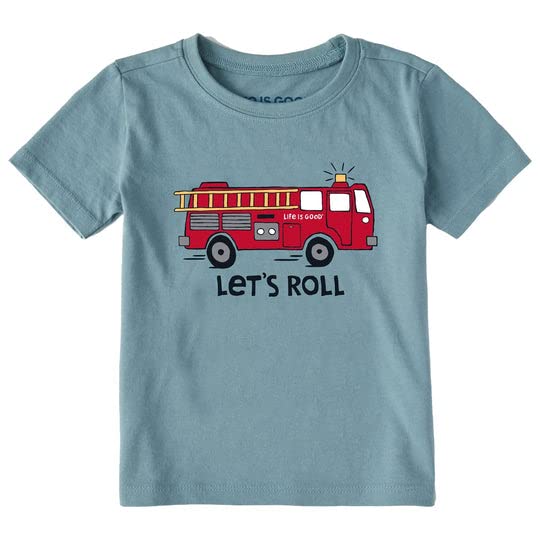 Life is GoodToddler Let's Roll Firetruck Crusher Tee, Smoky Blue, 2T
