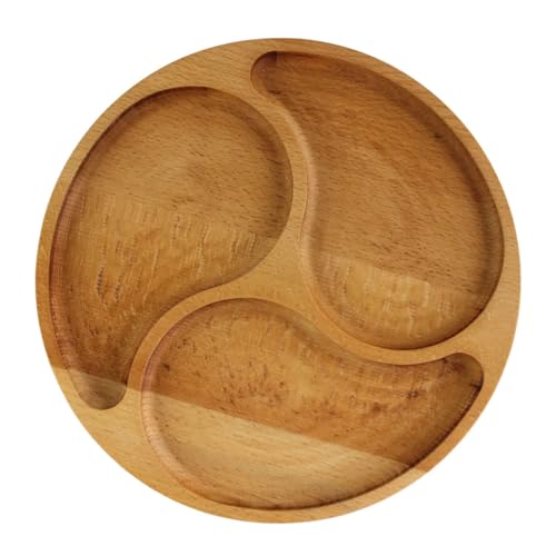 4BIG.fun Piatto da portata Ø 28 cm,in legno naturale con 3 scomparti divisi,piatti da portata di antipasti,formaggi e snack,tagliere in legno per carne e formaggio,tagliere per formaggi,formaggio