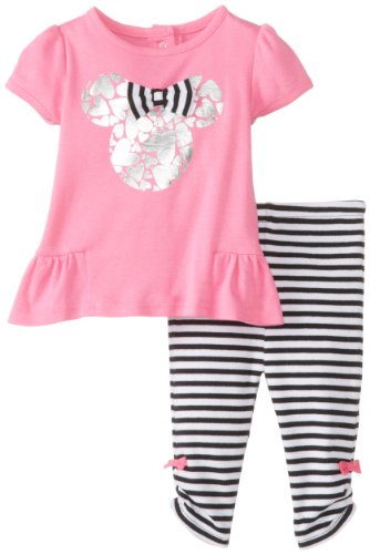 Disney Baby Girls' 2 Piece Silver Foil Minnie Mouse Legging Set, Pink/Black, 3-6 Months