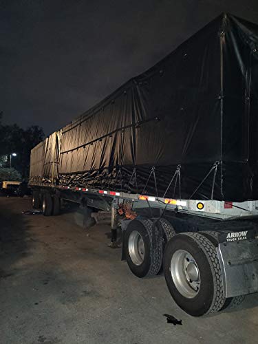 Mytee Products 24' x 27' Flatbed Truck 18 Oz Lumber Tarp with 8 FT Drop & Stainless Steel D-Rings - Black Heavy Duty Vinyl Waterproof Tarp for Trailers to Protect Cargo from Wind, Rain, Snow and Sun