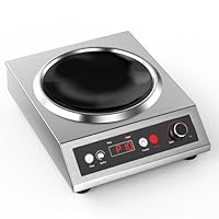 VEXMEACY 3500W Electric Wok Used For Home And Commercial,Concave Surface Stainless Steel Strong Power Induction Wok With Dual Control Mode 10 Power And Temp 24H Timer Induction Cooktop Australian Plug