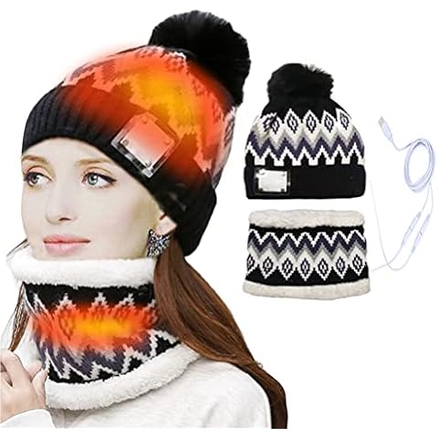 Rvtkak 2Pcs USB Electric Warm Heated Hat,Neck Warmer Set,Winter Heated Beanie Hat,Scarf Fleece Cap for Men Women Cover