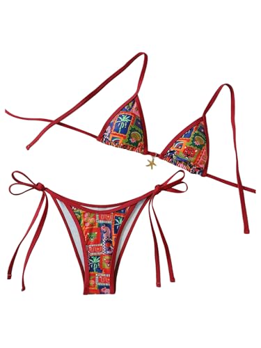 Milumia Women's 2 Piece Bikini Set Tribal Tie String Triangle Low Waist Swimsuits