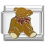 UNY JEWEL Classic Teddy Bear Italian Charm 9mm Stainless Steel Link - Enamel Bowtie Design Modular Charm Bracelet Link