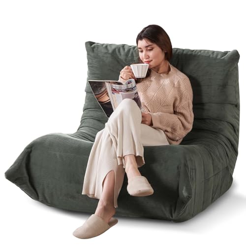 Großer Sitzsack mit Memory-Schaum & Cord - Erwachsenen Bean Bag Sofa als Togo Sessel, Boneless Chair, Bodensofa für Wohnzimmer, Schlafzimmer, Balkon; Ideal für Lesen & Entspannung (Green)