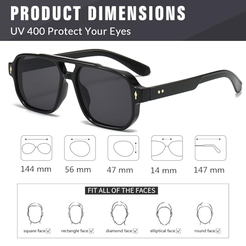 GIFIORE Square Aviator Sunglasses Men Women Fashion Vintage Black Tortoise Plastic Aviators Sun Glasses 70s Trendy4