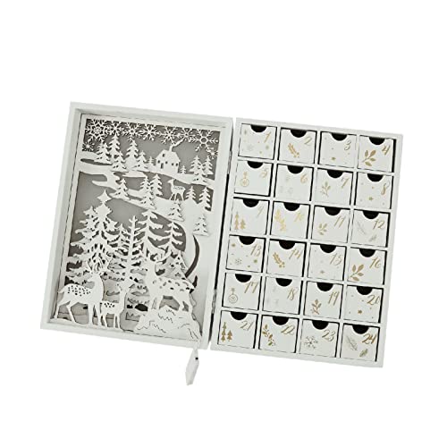 Kripyery Calendrier de Noël numérique avec tiroir et lumière LED pour la maison Blanc Cover