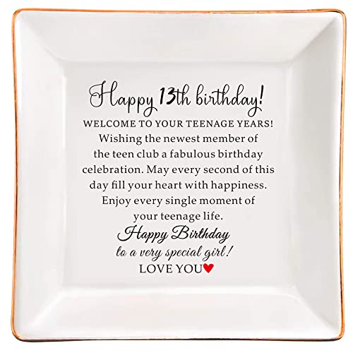 XJF 13th Birthday Ceramic Jewelry Dish, Gifts for Girls From Mum, Happy 13th Decorations, 13 Years Gifts for Children