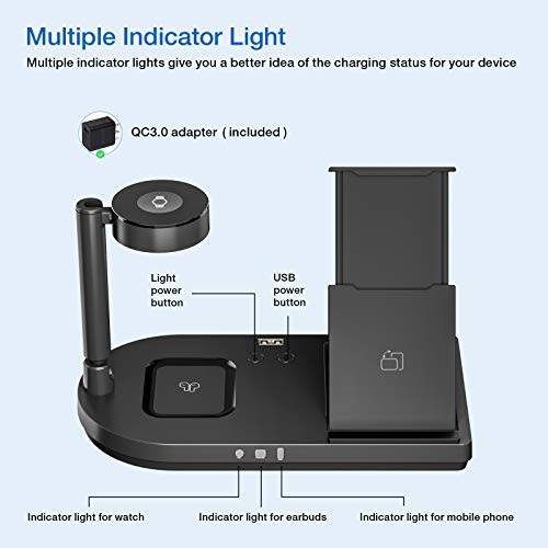 4 In 1 Wireless Charging Station For Samsung, Foldable Wireless Charger With Night Light, Fit For Galaxy Z Flip3/ S21/20/10/Note7 Series, Travel Charging Stand For Galaxy Buds, Watch 5/4/Active/Gs4 #TOP3