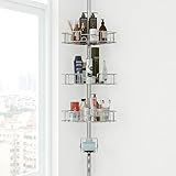 バスルーム ラック, 4つの調節可能なバスケット付き浴槽ロッカー, 97.5-312.5 cm ロッド付き浴室スタンド シャンプーを置く, 銀