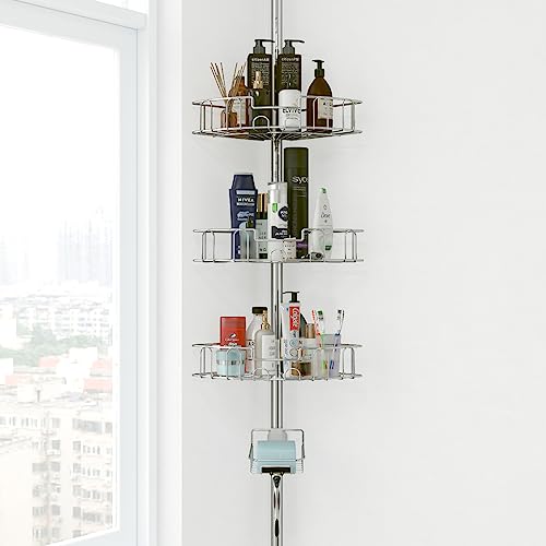 Image of YeYeBest 39-125 Inch Rustproof Shower Caddy Corner for Bathroom, Bathtub Storage Organizer with 4 Adjustable Baskets, Sliver