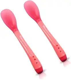 Kit Com Duas Colher Termo Sensível de Silicone para Bebê - Macia, Amiga da Gengiva - Não Machuca - Muda de Cor Quando Quente - BPA Free Duiera (Rosa)